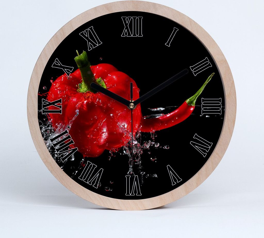 Holzuhr 20fi cm wanduhr - schwarze Spitzen - rote Paprika