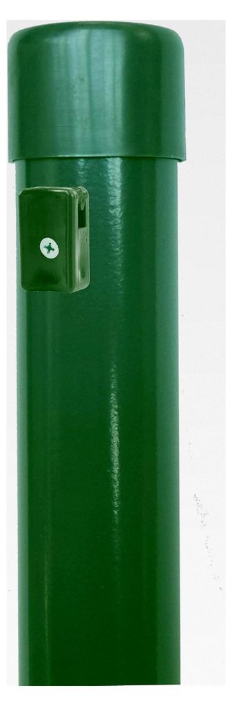 5 Metallzaunpfosten Ø34 mm, 100 cm, Pulverbeschichtet RAL 6005 Moosgrün, inkl. 3 Spanndrahthalter & Pfostenkappe, für Maschendrahtzaun bis 80 cm...