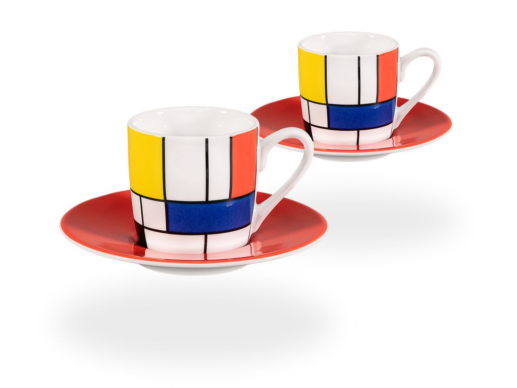 tea4chill Könitz Espresso Tassen Set Mondrian Large Fragments. 2 Kaffeetassen 65ml aus Porzellan. Espressotassen modern, bunt