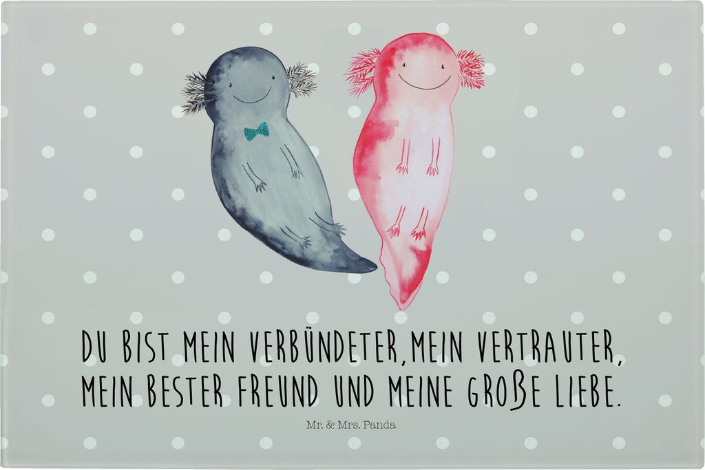 Mr. & Mrs. Panda Schneidebrett Axolotl Freundin - Grau Pastell - Geschenk, Küchenbrett, Valentinstag, Ehemann, Liebe, Hackbrett, Servierplatte, Lu...
