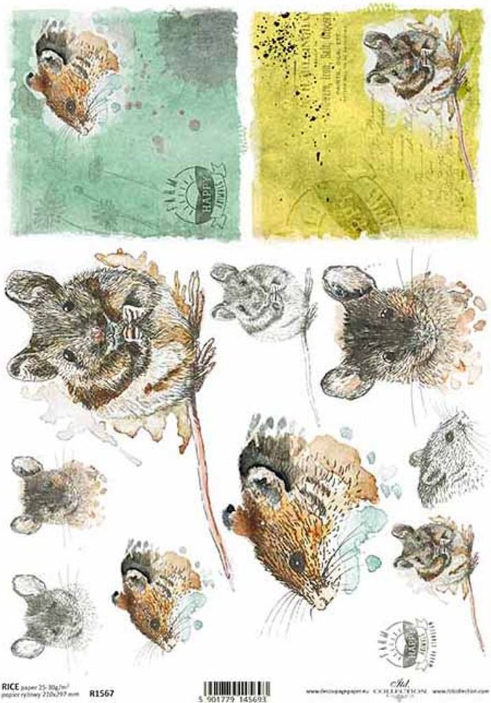 ITD Reispapier Decoupage Bastelpapier Softpapier Serviettentechnik, Maus R1567