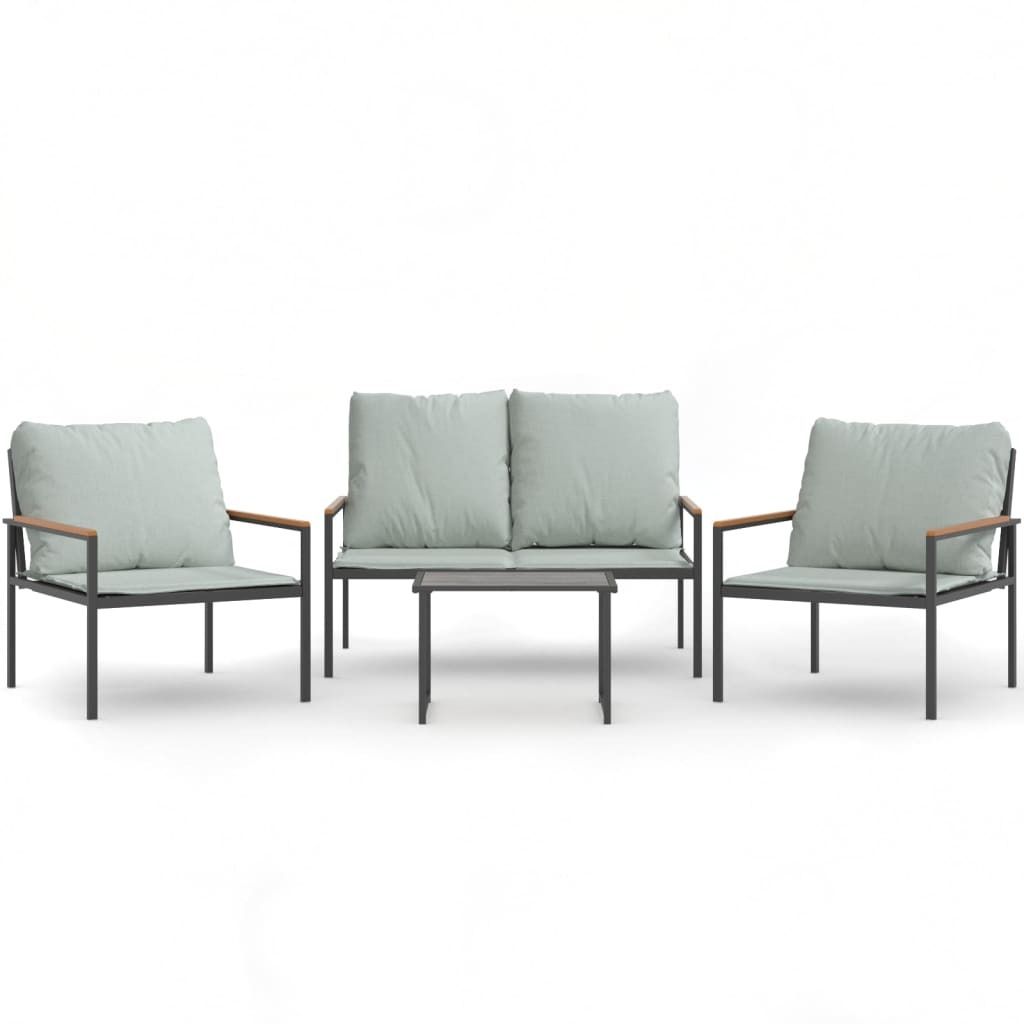 4-tlg. Garten-Lounge-Set mit Kissen Anthrazit Stahl