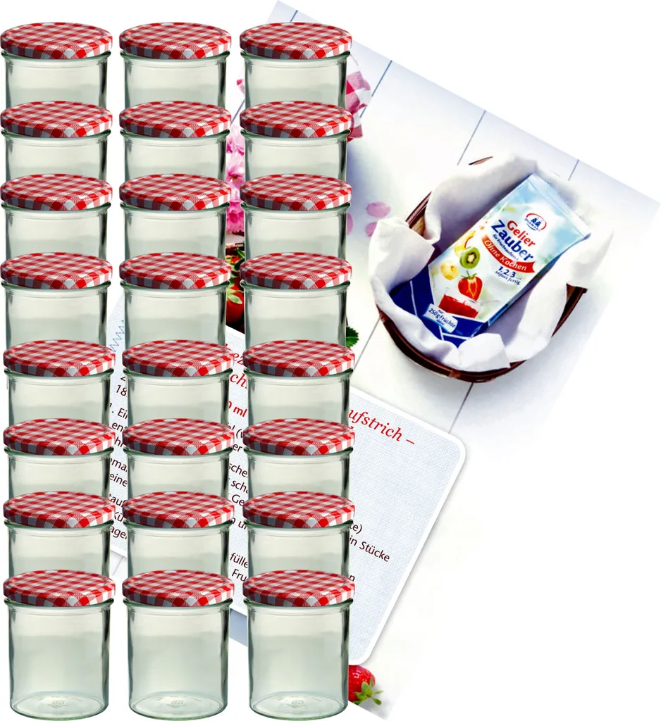24 Vasetti Vetro 350 ml con Tappo a Vite TO82 Scacchi Rossi Design