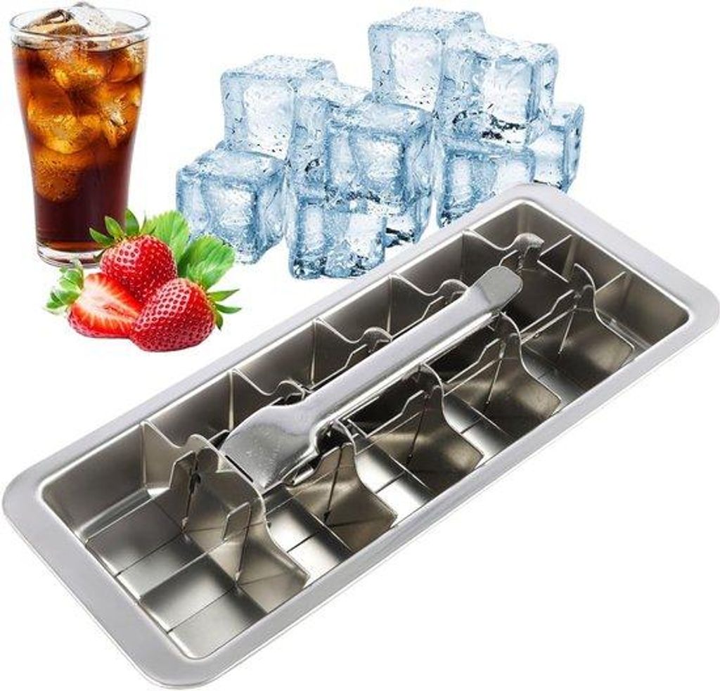 Eiswürfelform - 18 Fächer - Hebel - Leichter Auswurf - Edelstahl - Quadratische Platte - Vielseitiges DIY-Eiswerkzeug