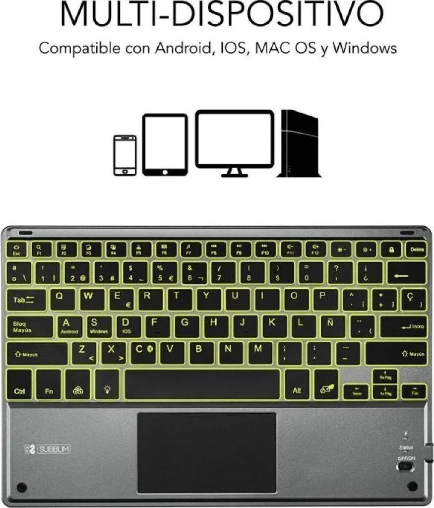 Clavier Bluetooth avec Pavé Tactile Subblim Smart Rétroéclairé Gris