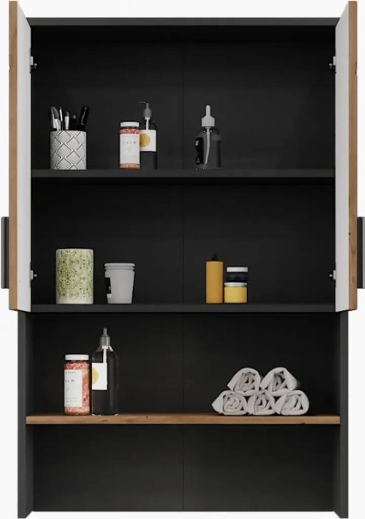 Armoire de salle de bain haute Vicco Irma 2 portes Anthracite et Chêne - 5