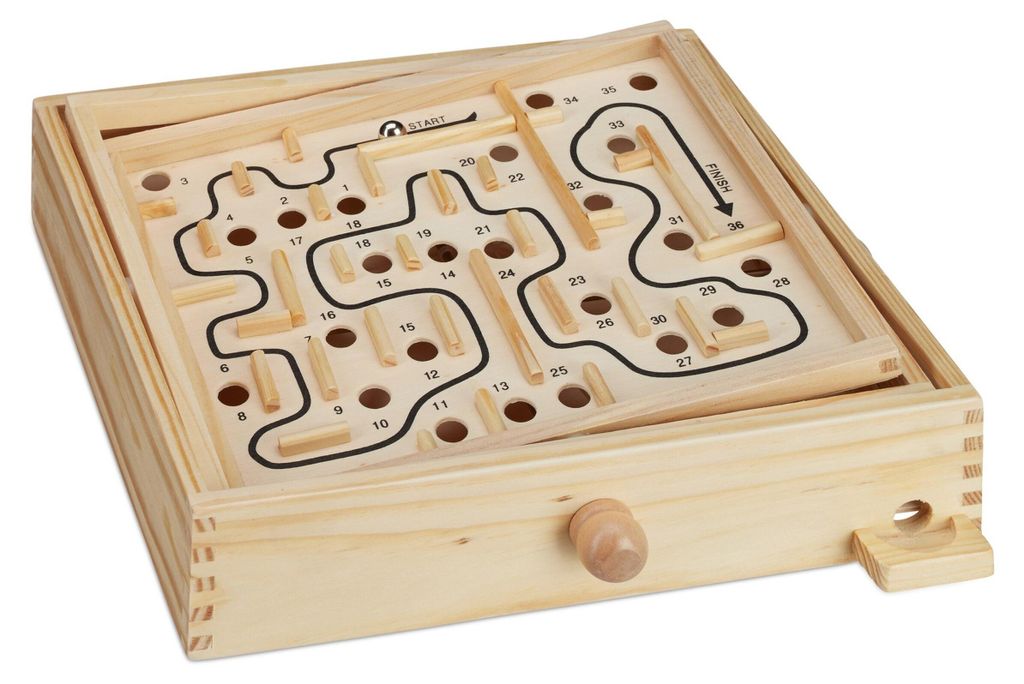 Relaxdays Holz Labyrinth Spiel, mit 2 Kugeln, Produktbild 