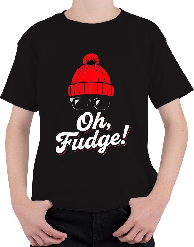 Oh Fudge! Weihnachten Lustig Spruch Mütze Brille Winter Hipster Uni Kinder T-Shirt, Schwarz, 104