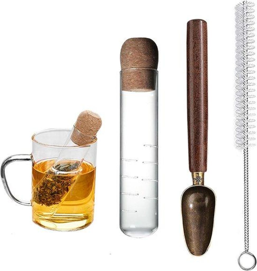 Gläserner Tee-Infusor mit Teelöffel und Reinigungsbürste - wiederholbarer, loser Tee-Steper mit Gummi - Tee-Diffusor für Tee und Infusionen