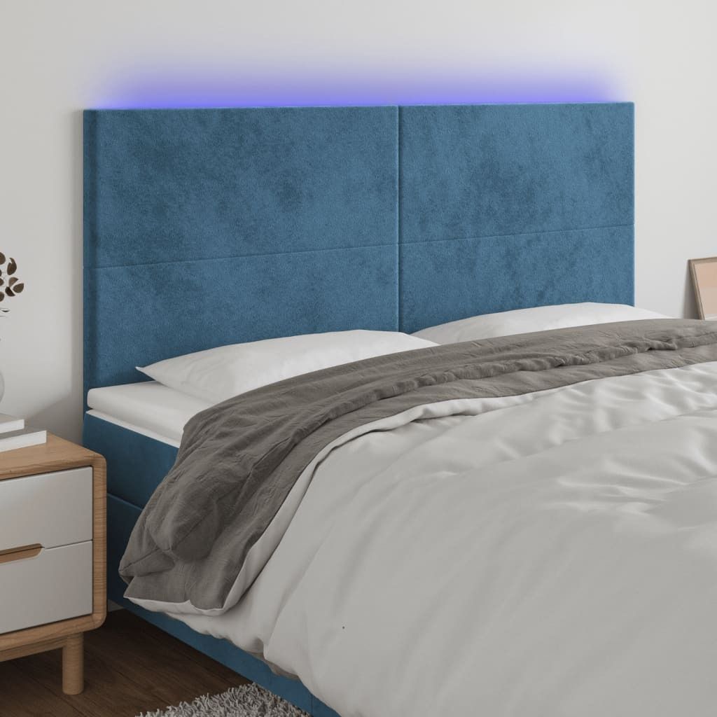 "2026 Promotion" LED Kopfteil - fürs Schlafzimmer - Dunkelblau 160x5x118/128 cm Samt - Bettkopfteil CC5874