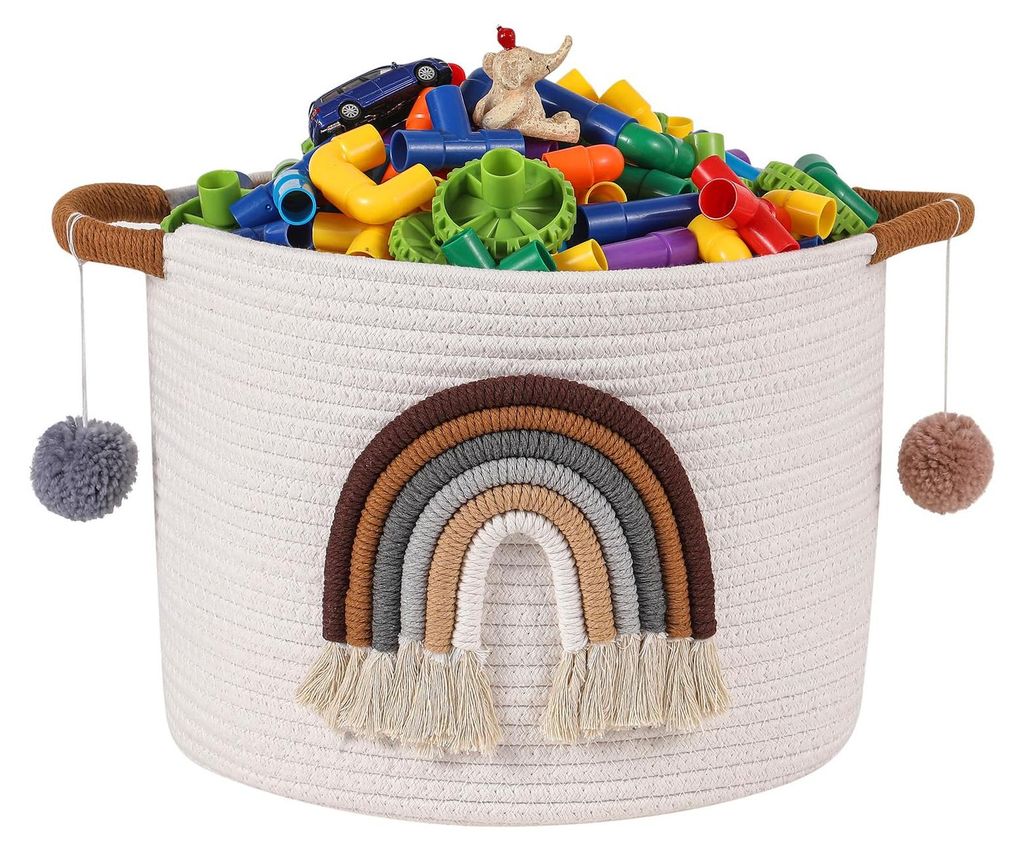 Aufbewahrungskörbe für Kinder, Baumwollkorb mit 3D-Regenbogenverzierung, Korb fürs Wohnzimmer, Spielzeugorganizer, gewebter Aufbewahrungskorb f...