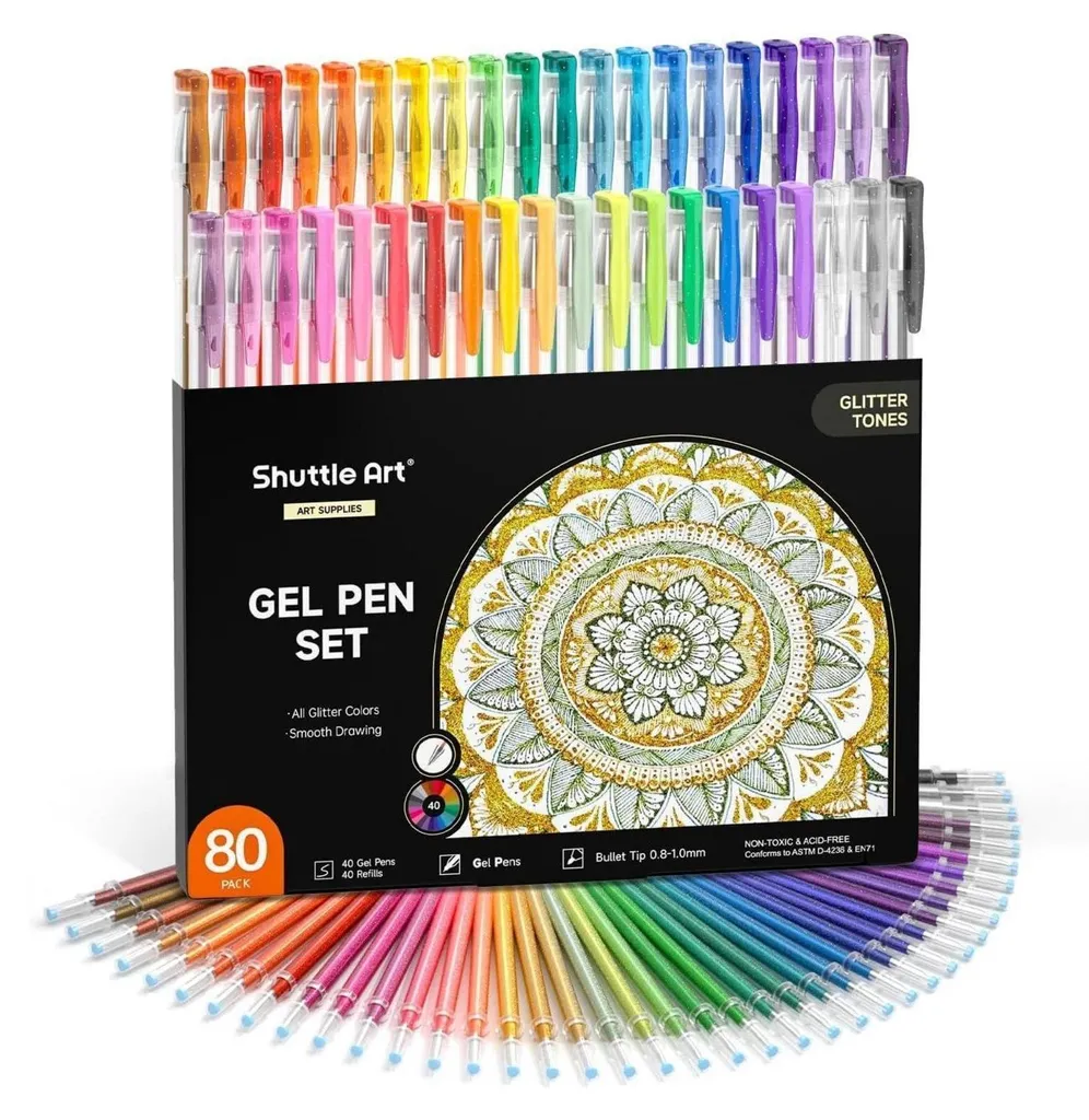 Stylos Gel Multicolores Effet Pailleté - Lot de 80 Pièces Durables