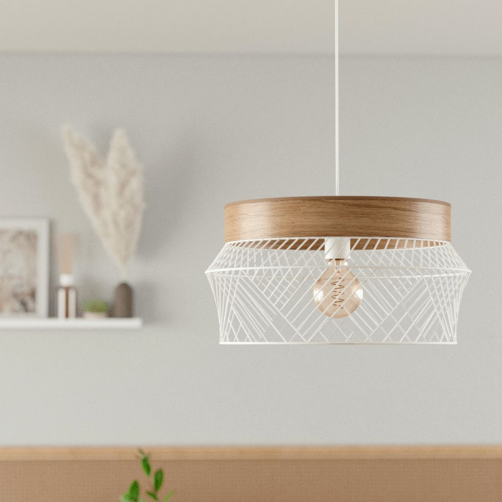 INSPIRE Tischlampe KANEL – Nachttischlampe, Metall/Holz, Weiß Matt, Ø22 Cm, E27 Bis 46W