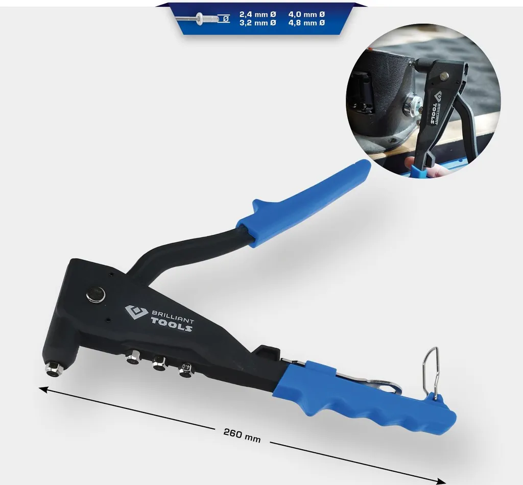 Pince à riveter manuelle 4 buses interchangeables Ø 2,4 à 4,8 mm robuste - 3