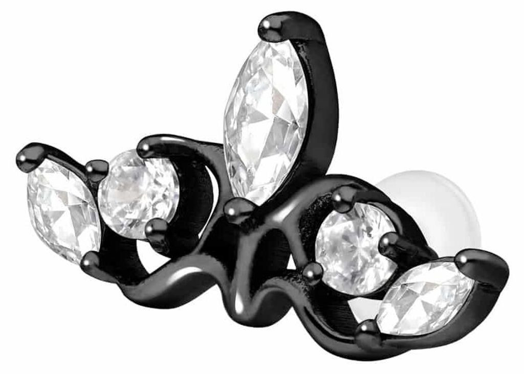 Ohrpiercing, Nasenpiercing PTFE Labret mit Innengewinde + Titan-Aufsatz GOTISCHE KRONE Schwarz Stablänge: 7mm | Stabstärke: 1,2mm