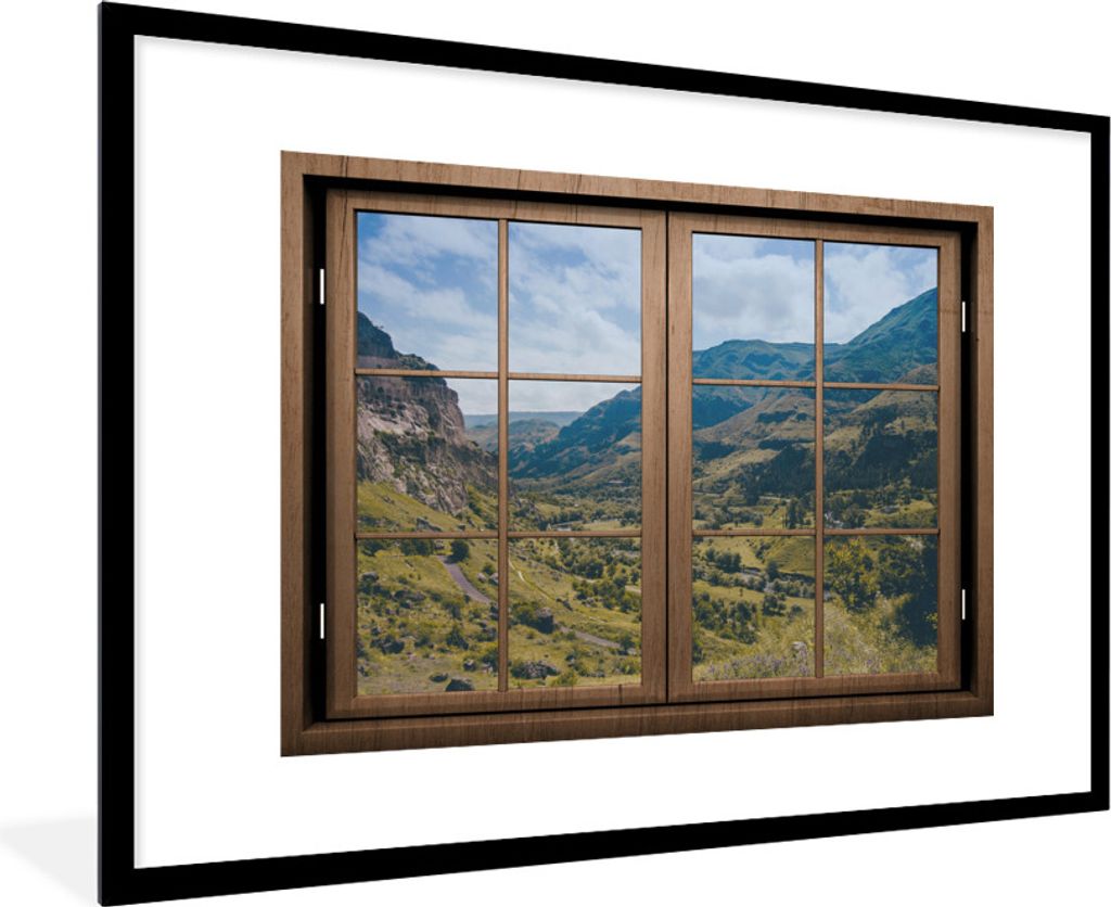 MuchoWow MuchoWow Gerahmtes Poster Aussicht - Berg - Baum 90x60 cm - Poster mit zchwarzem Bilderrahmen - Wanddekoration - Fotos