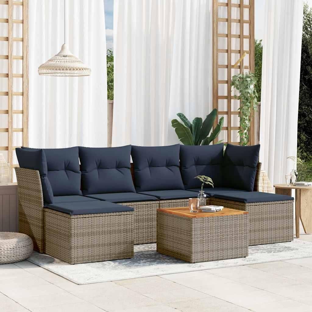 Möbel 7-teiliges Gartensofa-Set mit Kissen, grau, Polyrattan - Gartenmöbelgarnituren CC4375