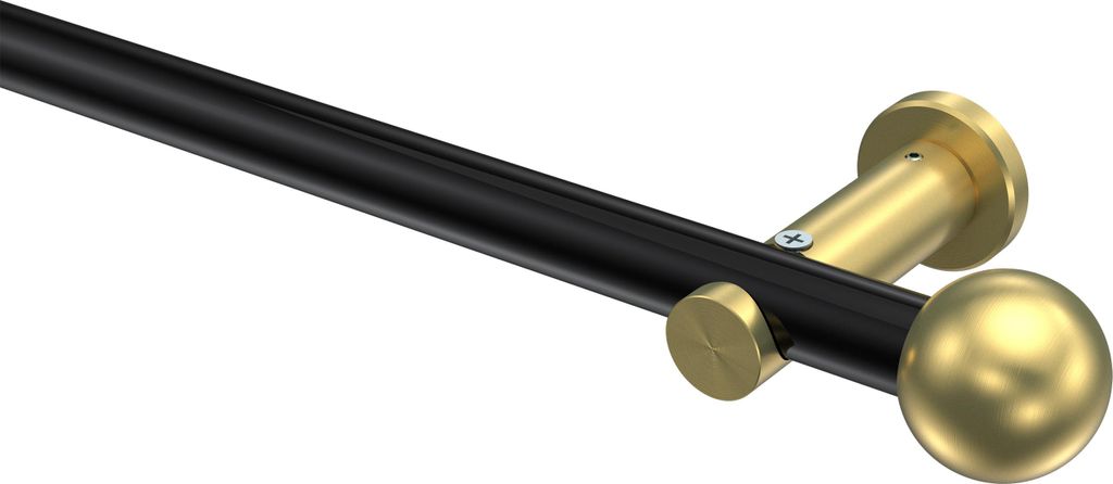 Interdeco Gardinenstange / Vorhangstange Schwarz / Messing-Optik, Typ Platon Luino (Kugel) ohne Ringe, 20 mm Ø 1-läufig, 420 cm