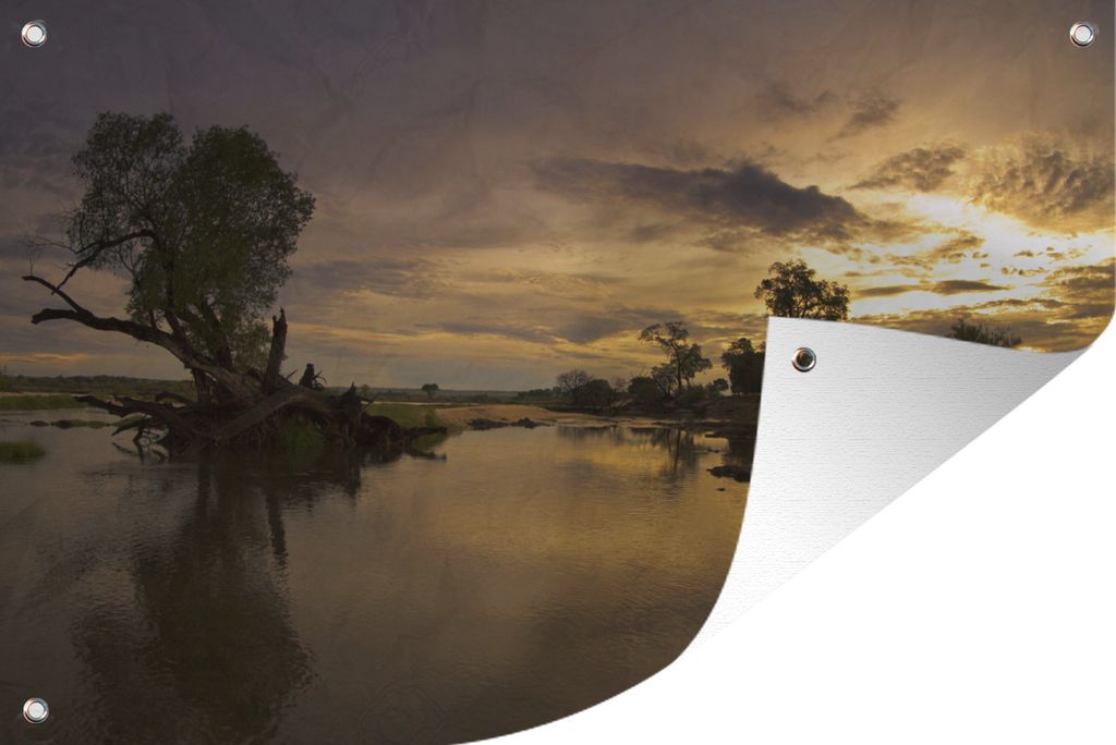 MuchoWow 120x80 cm Outdoor-Poster Gartendeko Sichtschutz Garten Poster für den Garten Sonnenaufgang im Lower Zambezi National Park