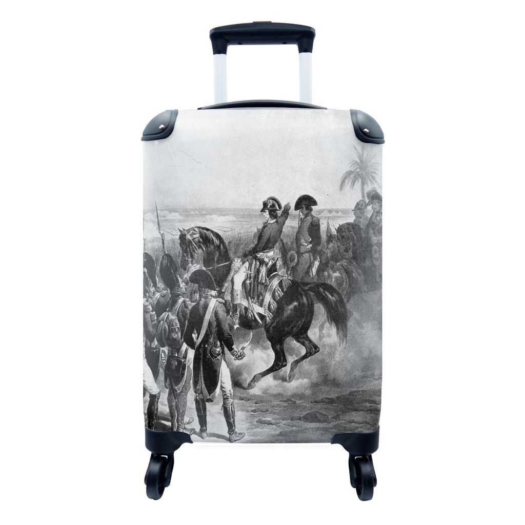 MuchoWow Koffer Handgepäck Trolley Rollkoffer Kleine Reisekoffer mit 4 Rollen - Schwarz-Weiß-Abbildung von Napoleon Bonaparte in Ägypten - Cab...