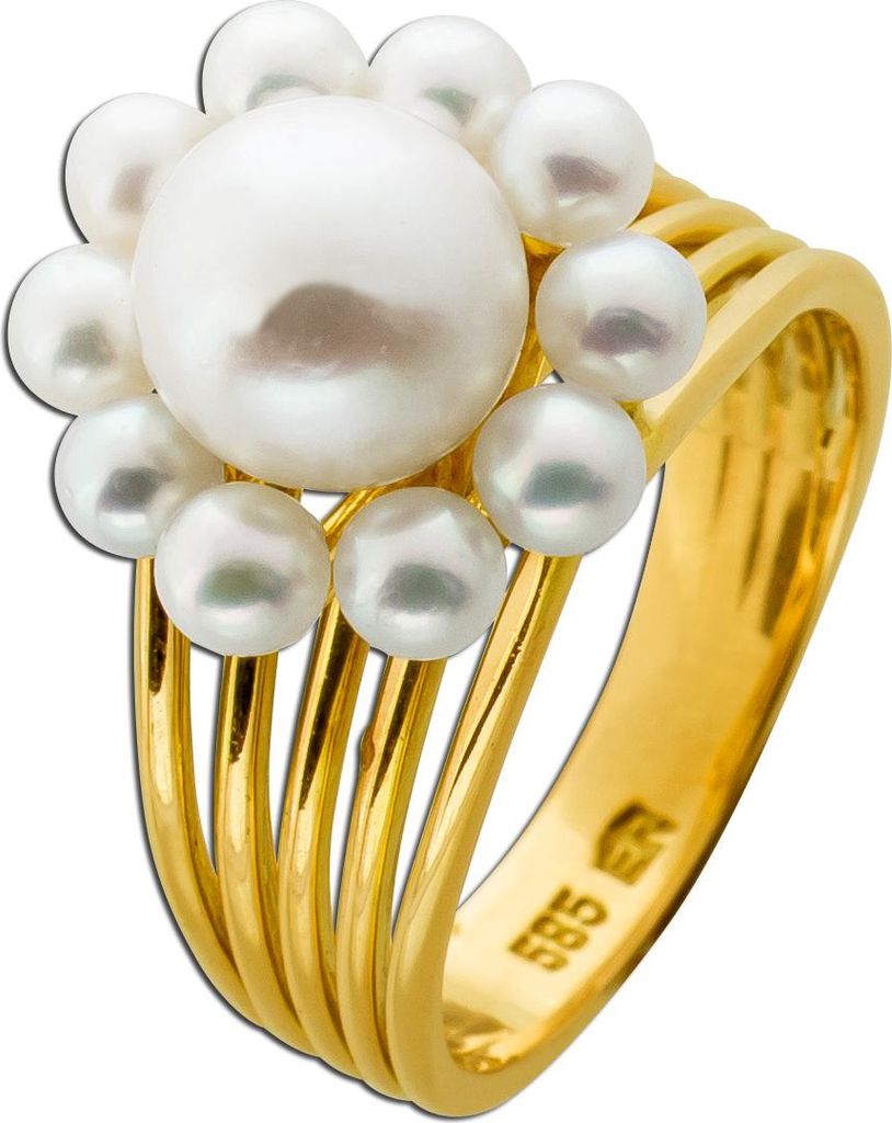 Perlenring Gold 585 14K Akoyaperlen Antikschmuck 17