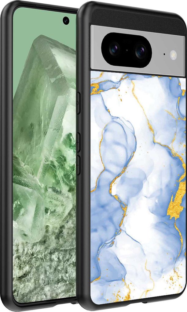Fit für Google Pixel 8 Telefon Fall mit hellblau Gold Marmor Print - TPU Backcover Fall hellblau Gold Marmor Design - Smartphonica