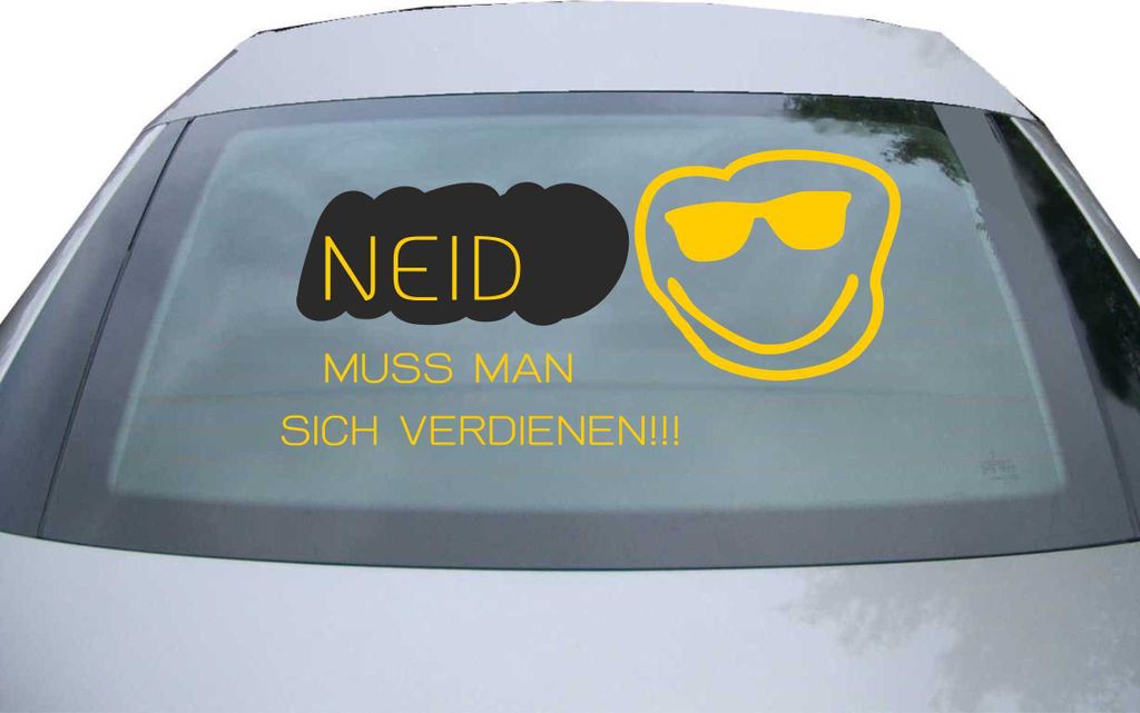 Indigos UG - Aufkleber Heckscheibe & Motorklappe DE7122 - gold - 600x286 mm - Neid muss man sich verdienen Fun - Auto Scheiben Fenster Heckklappe T...