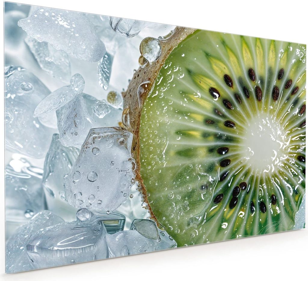 Küchenrückwand Spritzschutz Glas mit Motiv Kiwi im Eis 40 x 40 cm