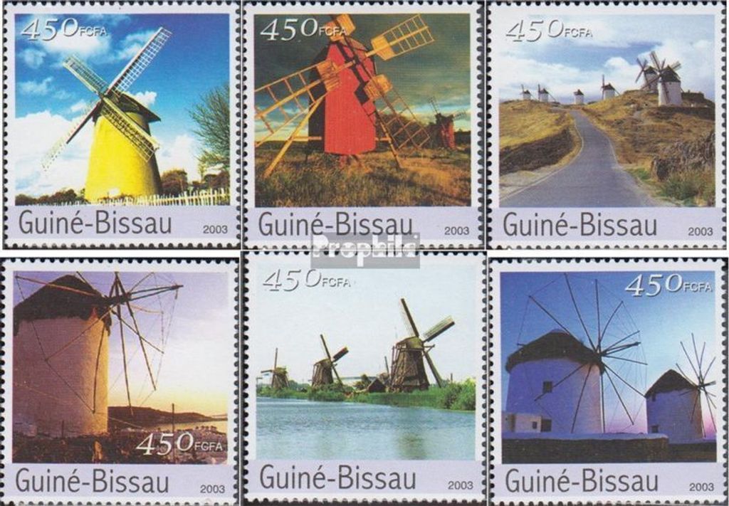 Briefmarken Guinea-Bissau 2003 Mi 2572-2577 (kompl.Ausg.) postfrisch Windmühlen