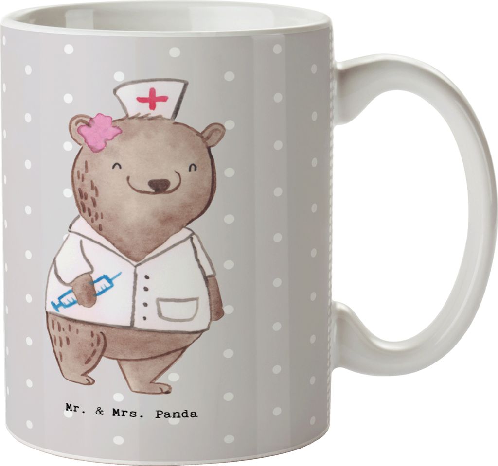 Mr. & Mrs. Panda Kaffeebecher Medizinische Fachangestellte Herz - Grau Pastell - Geschenk, Teetasse, Sprechstundenhilfe, MFA, Krankgeschrieben, Kaf...