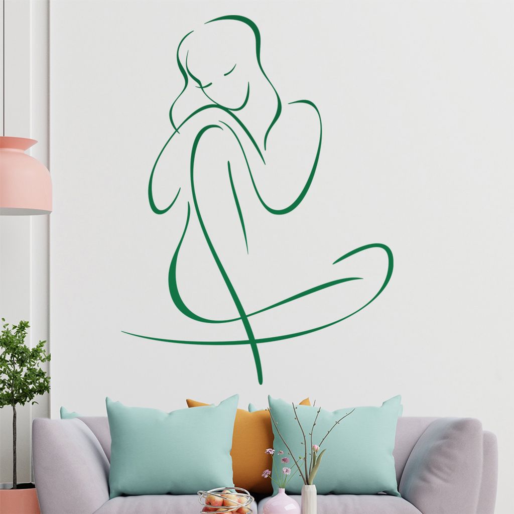 Frau sitzend - Linien Wandtattoo in 6 Größen - Wandaufkleber Wall Sticker - Dekoration, Küche, Wohnzimmer, Schlafzimmer, Badezimmer