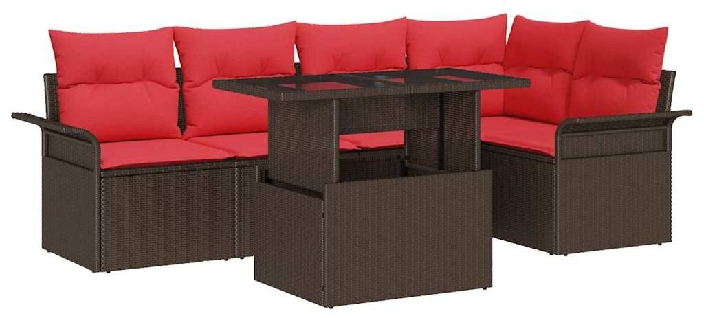 vidaXL Gartensofa-set mit Kissen 6 pcs Braun Poly-Rattan