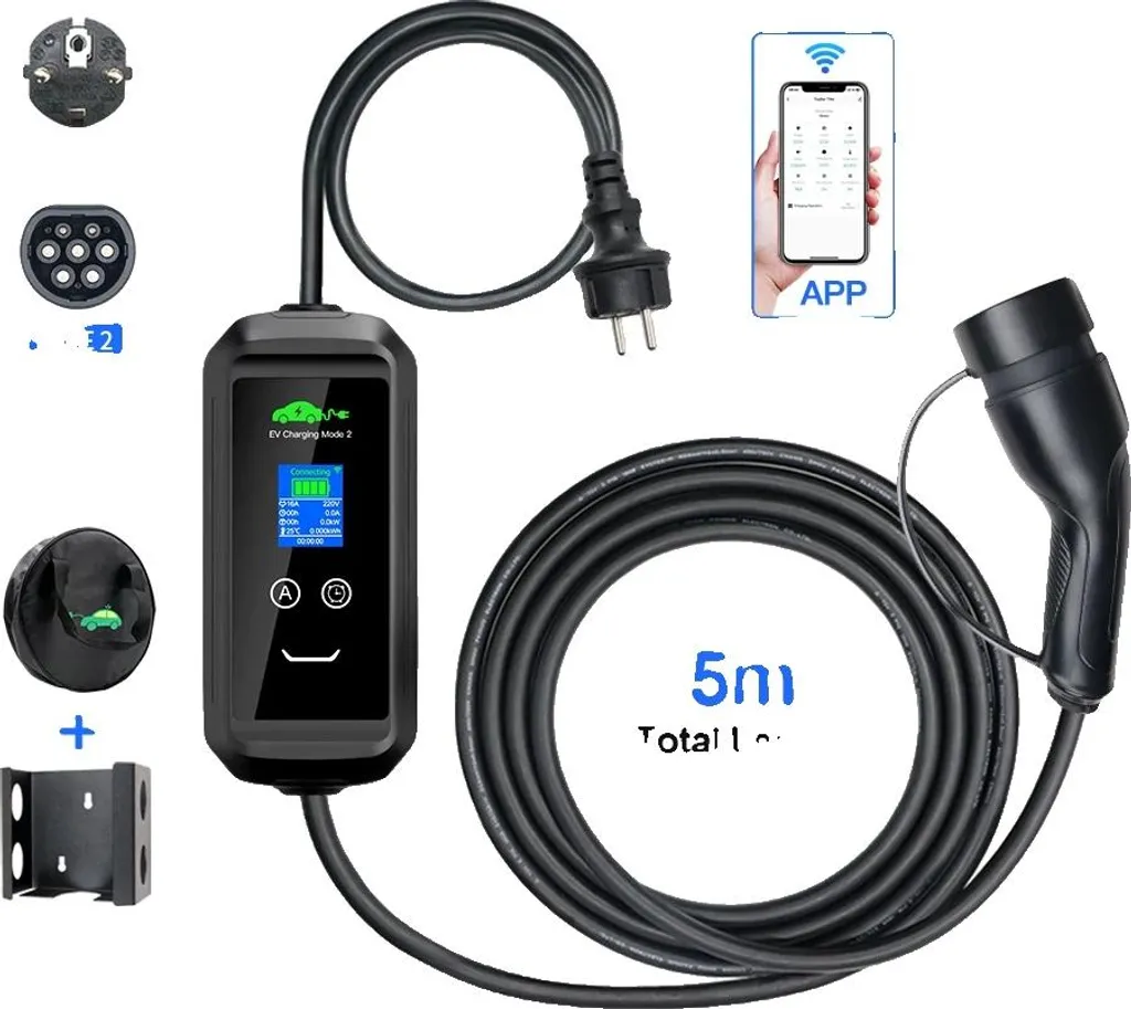 Chargeur EV F2-3.6KW APP réglable 6-16A avec câble de 5 mètres Type 2