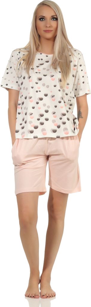 Damen kurzarm Schlafanzug Shorty Pyjama in toller Tupfen–Punkte Optik- auch in Übergrössen ; rosa , 36
