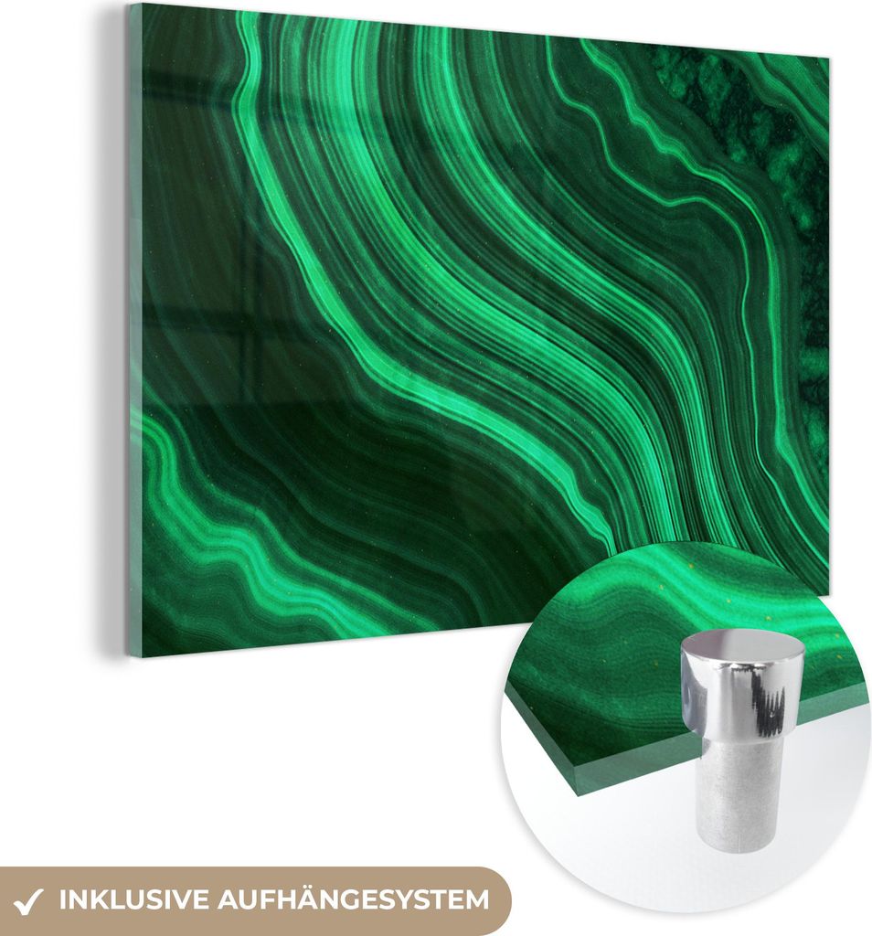 MuchoWow Glasbilder - Bilder auf Wandbild - Foto auf Glas Achat - Grün - Edelsteine - Marmor 30x20 cm Wanddekoration aus Glas - Acrylglasbild - Ac...