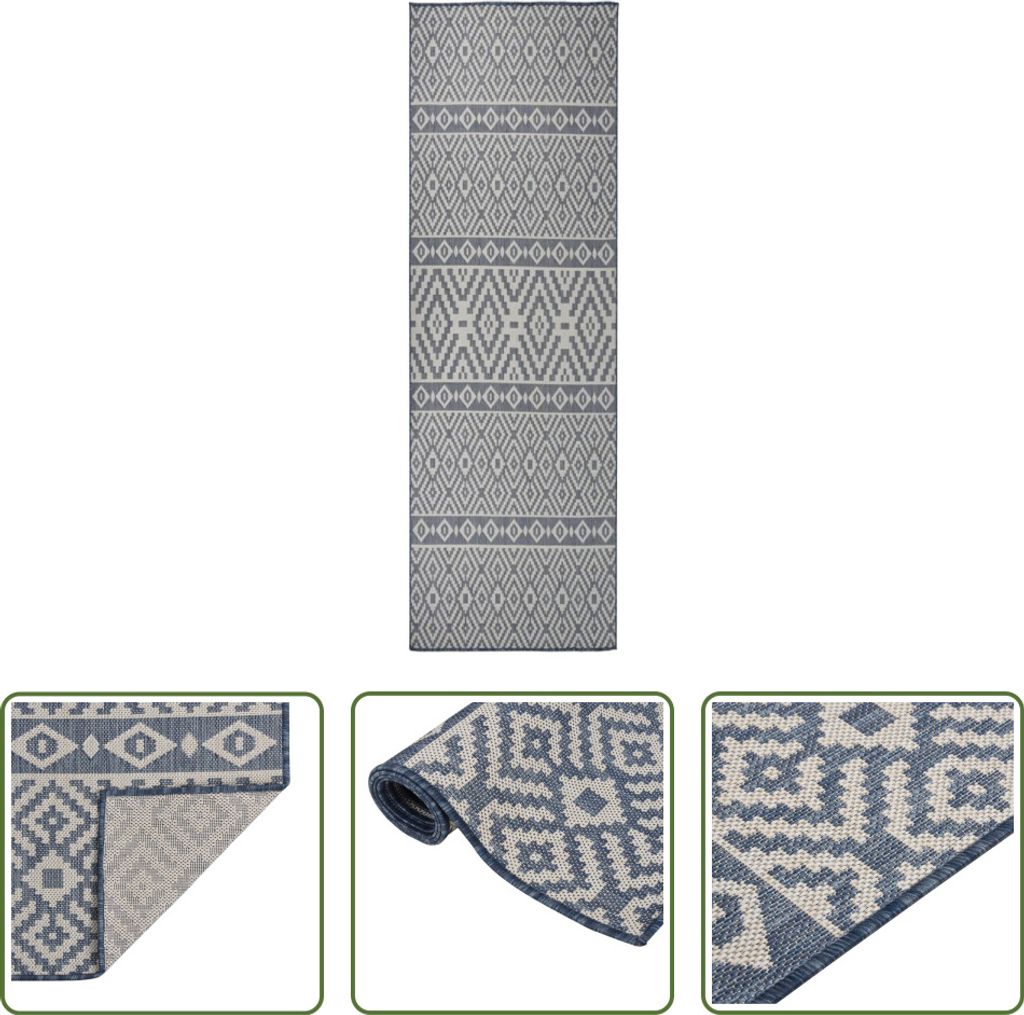 The Living Store Outdoor-Teppich Flachgewebe 80x250 cm Blau Gestreift