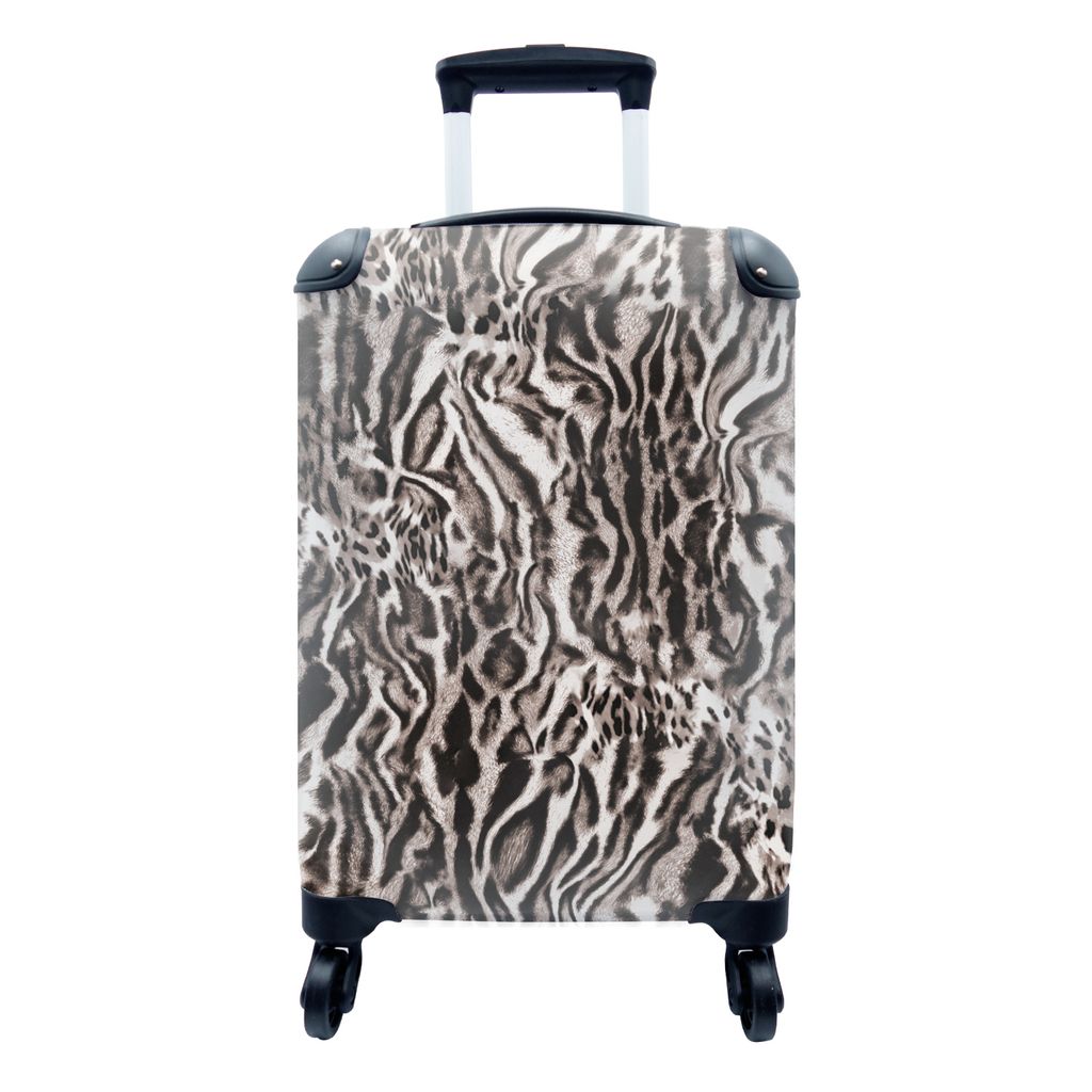 MuchoWow Koffer Handgepäck Trolley Rollkoffer Kleine Reisekoffer mit 4 Rollen - Pantherdruck - Braun - Formen - Cabin Size < 55x40x23 cm & 55x40...