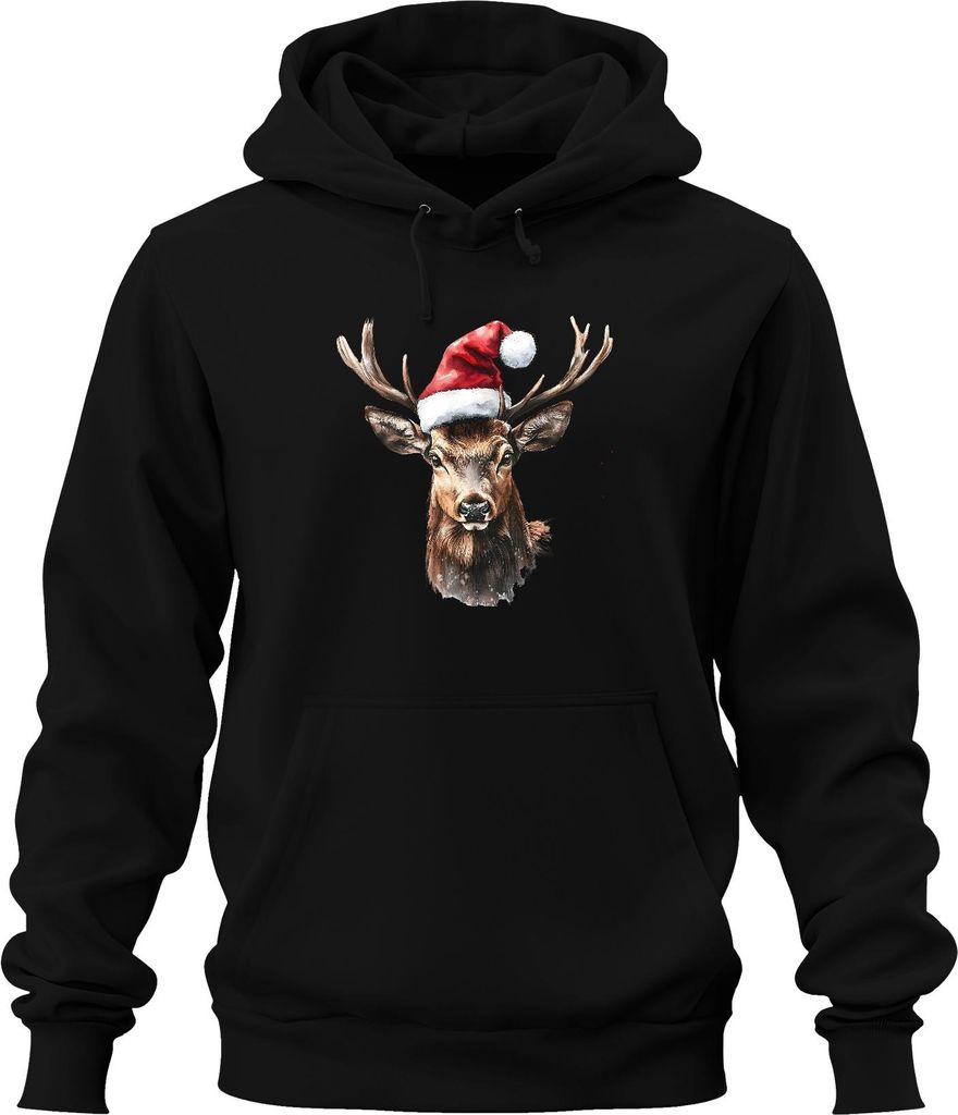 Weihnachtsrentier Geweih Aquarell festlich Vintage Geschenk Uni Hoodie Kapuzenpullover, Schwarz, L