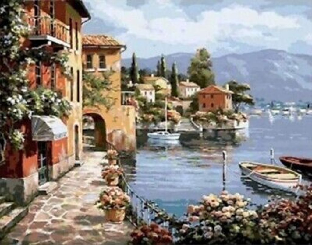 50x40 cm Malen nach zahlen Set mit Holzrahmen Hafenküste