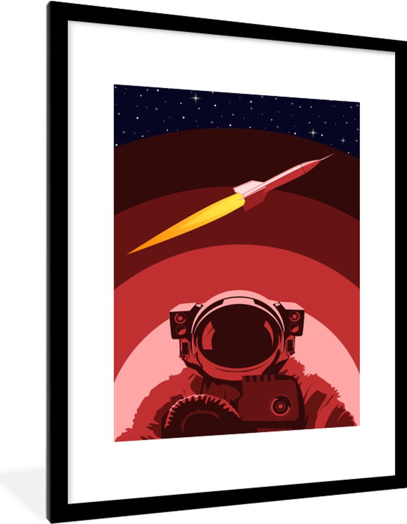 MuchoWow MuchoWow Gerahmtes Poster Astronaut - Sterne - Rakete 60x80 cm - Poster mit zchwarzem Bilderrahmen - Wohnzimmer - Dekorationen - Prämie
