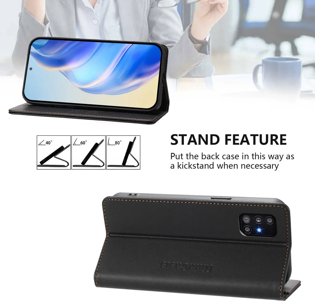 Cover Galaxy A51 Con Portafoglio E Vetro Temperato - Custodia 360° In Pelle Premium E Silicone - Flip Case Con Supporto - Nero