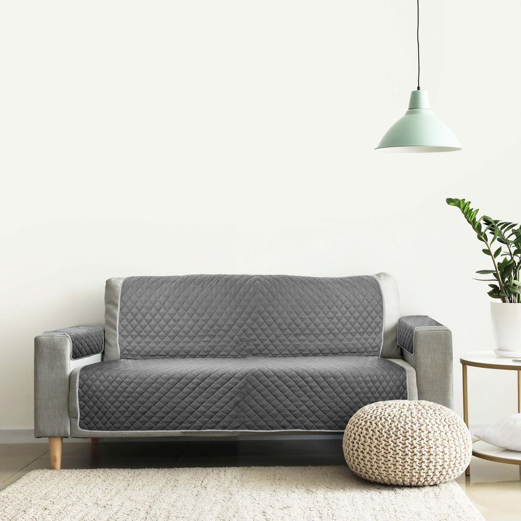 Sofaschoner Zweisitzer grau / anthrazit 110 x 191 cm + 2 x 50 x 55 cm
