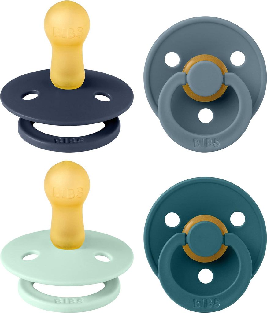 BIBS Colour Schnuller 4er-Pack, BPA-frei, Kirschform Nippel. Naturkautschuk/Latex, Hergestellt in Dänemark. 6-18 Monate (4er Pack), Baby Boy Colours