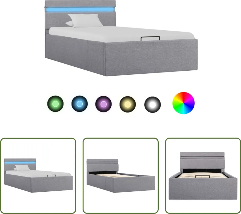 Lit coffre 100x200 cm gris clair avec LED pour optimiser le rangement