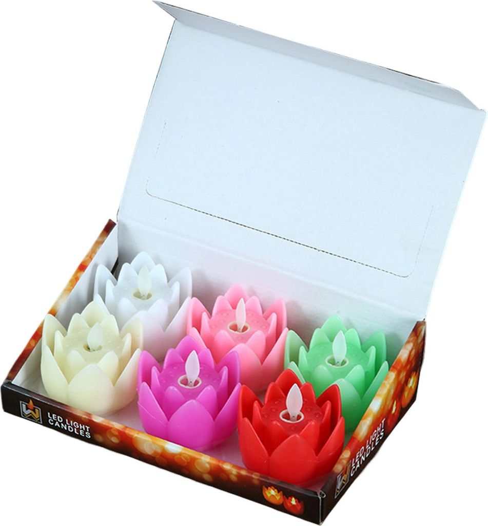 6 Stück Diwali-LED-Lotuskerzen, flammenloses Lotus-Teelicht, batteriebetrieben, flackernde buddhistische Lampe für Zuhause, Schreibtisch, Tafelau...