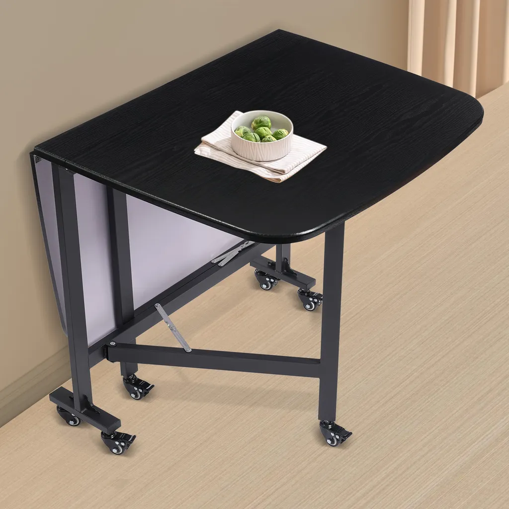 Table de cuisine pliante noire à 6 roulettes - Modèle Modulable K6 - 9