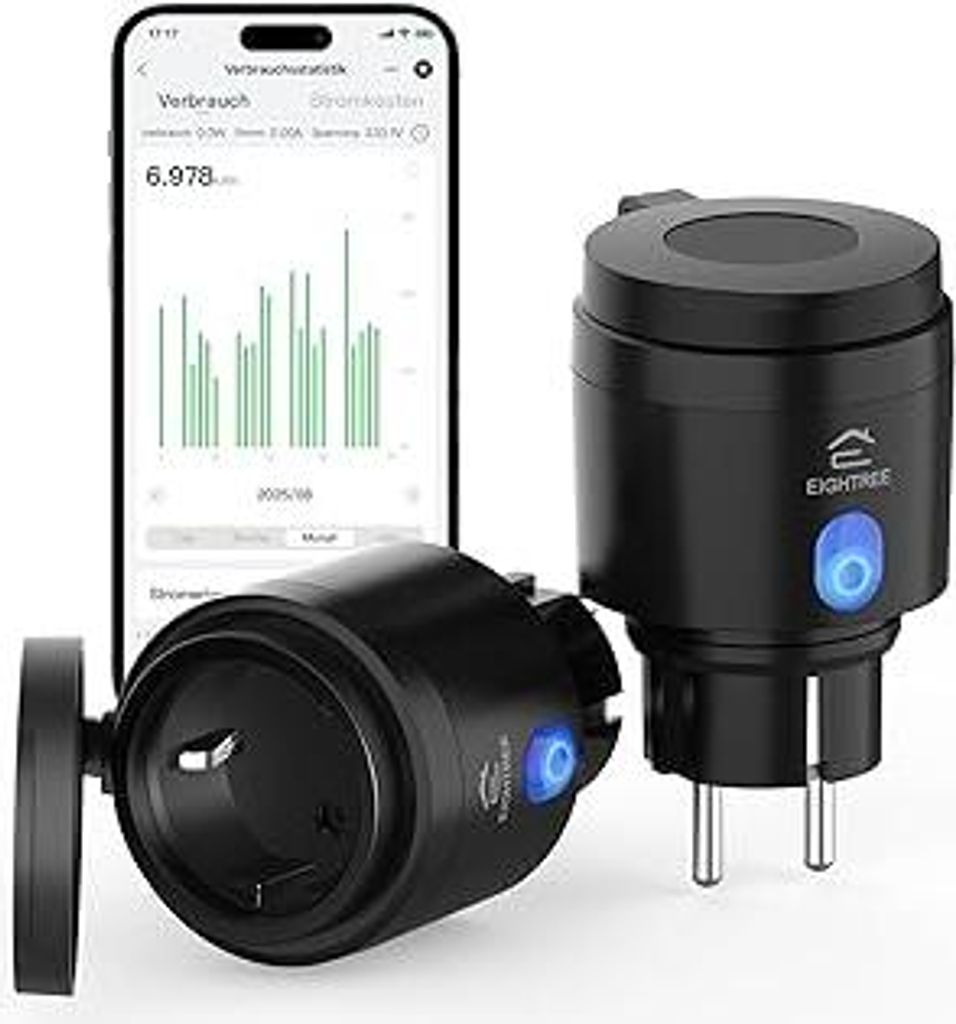 EIGHTREE WLAN Steckdose Outdoor, Zeitschaltuhr Aussenbereich mit Strommessung IP44 Wasserdicht, Smarte Steckdose mit Zeitschaltuhr, Fernbedienung &...