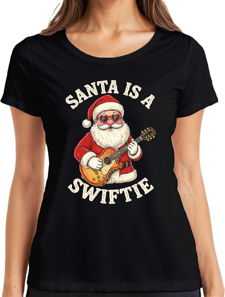 SANTA lustiger Spruch Weihnachten Swift Gitarre Musik Rock Damen T-Shirt, Schwarz, L