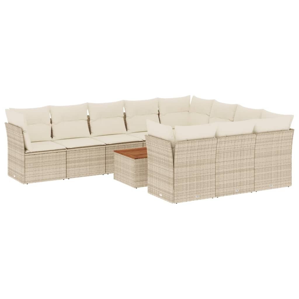 vidaXL 11-tlg. Garten-Sofagarnitur mit Kissen Beige Poly Rattan