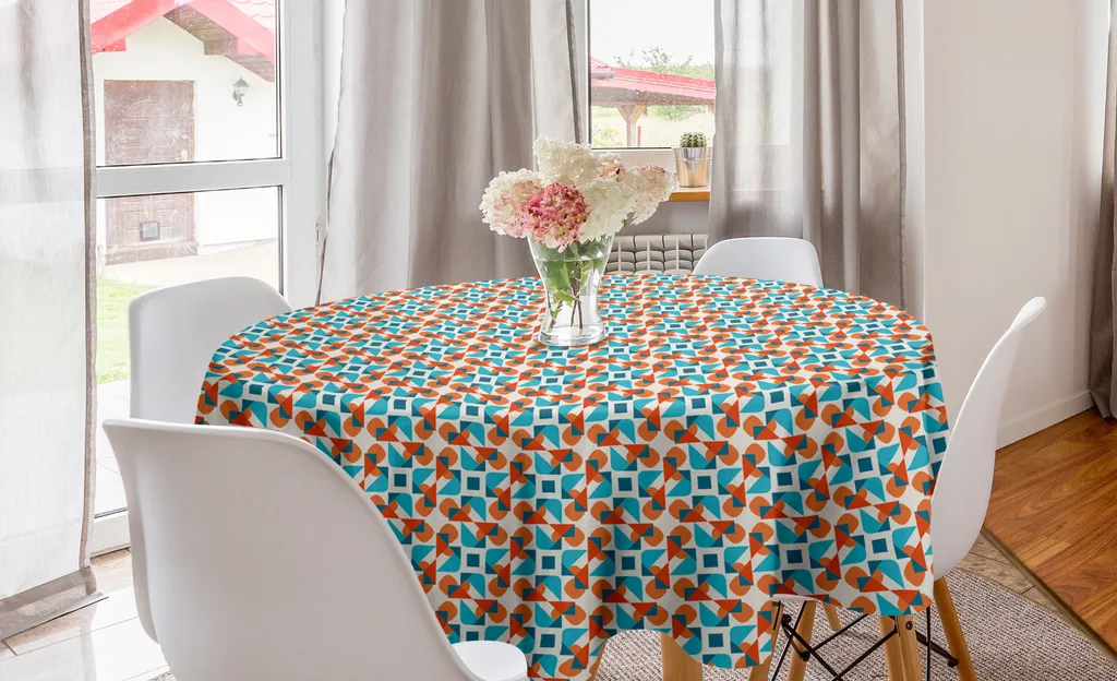 ABAKUHAUS Tovaglia rotonda arancione e blu, tovaglietta triangolare arrotondata, tovaglia circolare per sala da pranzo e decorazione della cucina, 150 cm, guscio d'uovo e multicolore